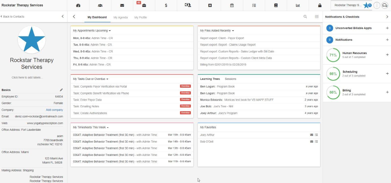 A practice management dashboard showing appointments, tasks, billing, and client data. CentralReach’s cari™ AI assistant is embedded across its market-leading suite, powered by the largest proprietary dataset in autism and IDD care. | Photo: CentralReach