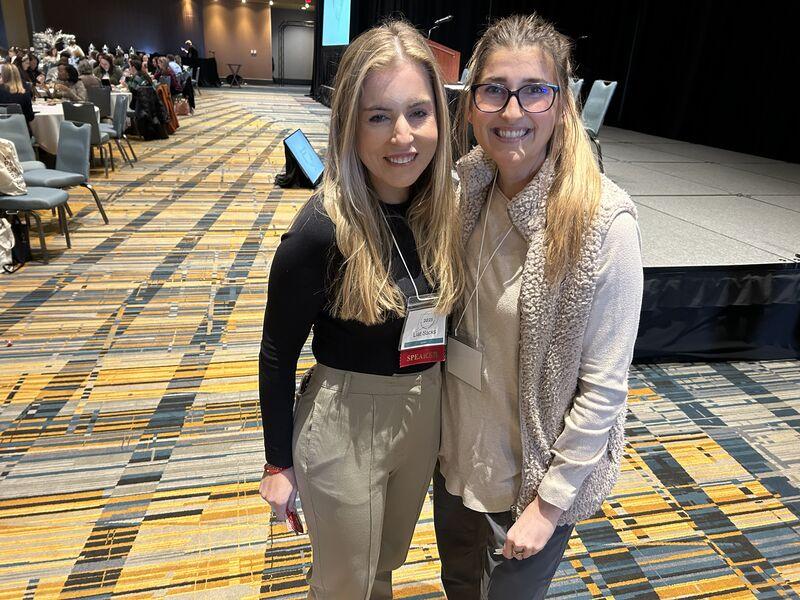 Sacks wearing her speaker badge at a recent ABA industry conference