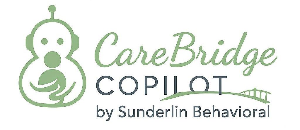 Logo for CareBridge Copilot, the educational tool in development with ongoing field input at Sunderlin Behavioral Interventions. The product is positioned as a digital coaching companion for caregivers rather than a therapy platform.