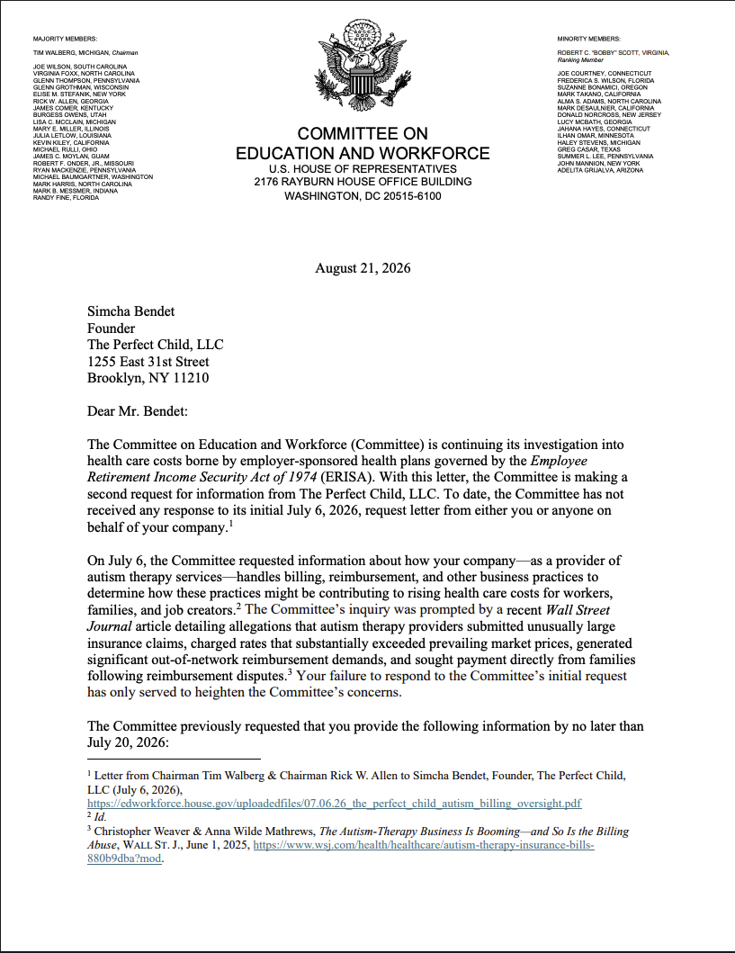 The second letter expressed the Committee’s heightened concerns and a request for documents